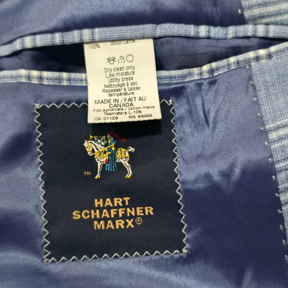 Hart Schaffner Marx Super 130's Blue Plaid Double Button Blazer